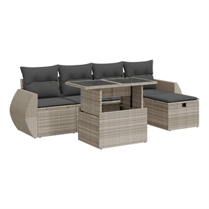 vidaXL 6 Piece Poly Rattan Sofa Set in Black/Gray