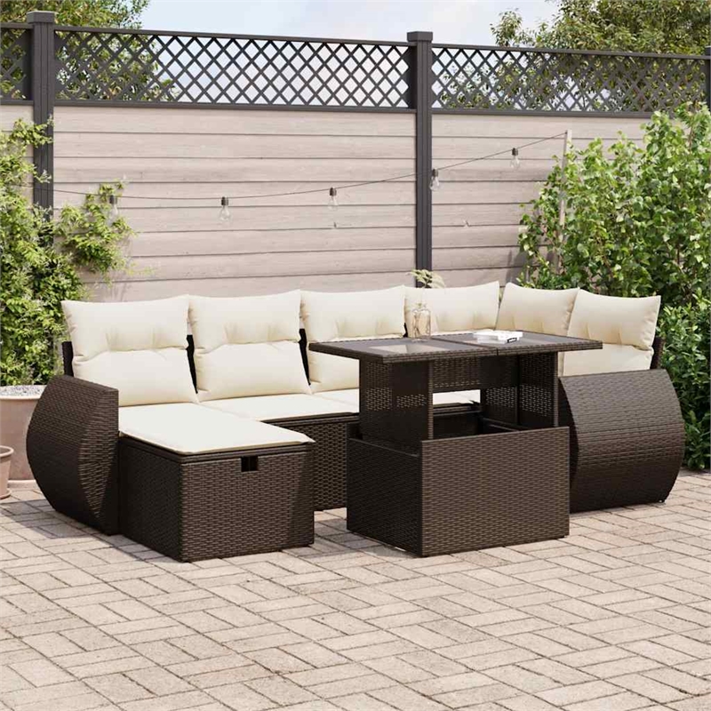 vidaXL 7 Piece Steel Small Sofa Set in Brown