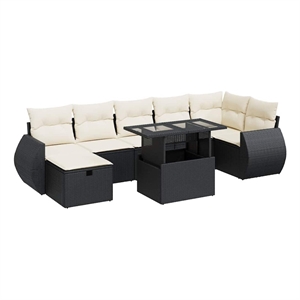vidaXL 8 Piece Poly Rattan Sofa Set in Black/White/Cream