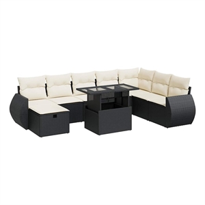 vidaXL 9 Piece Poly Rattan Sofa Set in Black