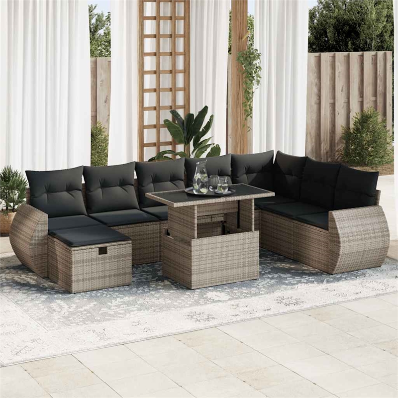 vidaXL 9 Piece Poly Rattan Large Sofa Set in Gray