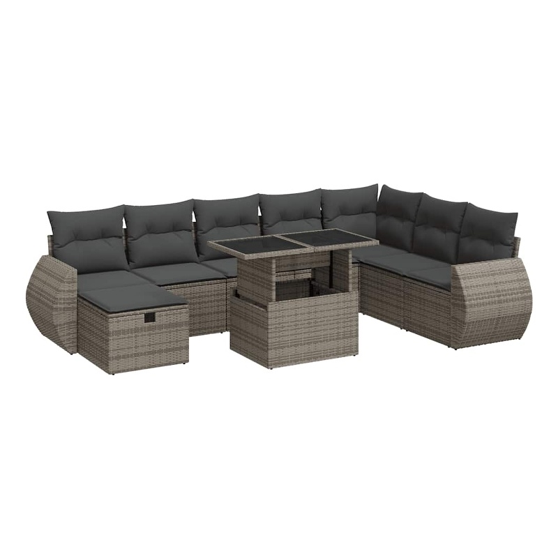 vidaXL 9 Piece Poly Rattan Large Sofa Set in Gray