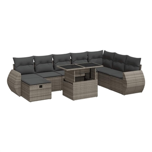 vidaXL 9 Piece Poly Rattan Large Sofa Set in Gray