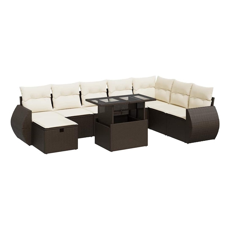 vidaXL 9 Piece Poly Rattan Sofa Set in Brown