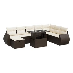 vidaXL 9 Piece Poly Rattan Sofa Set in Brown