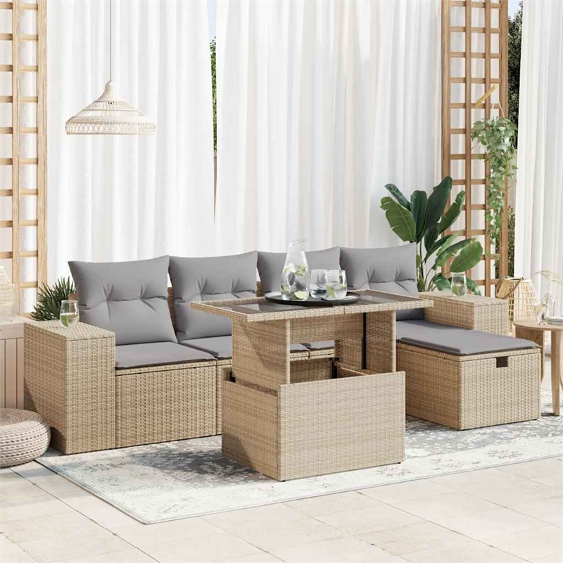 vidaXL Poly Rattan Sofa Set in Beige