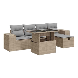 vidaXL Poly Rattan Sofa Set in Beige