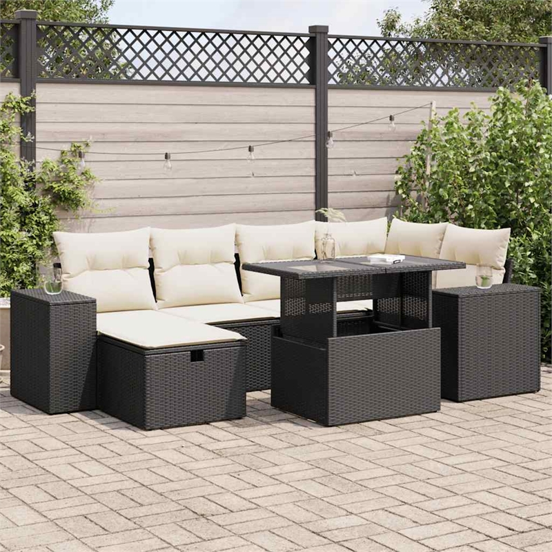 vidaXL 8 Piece Poly Rattan Sofa Set in Black/White/Cream