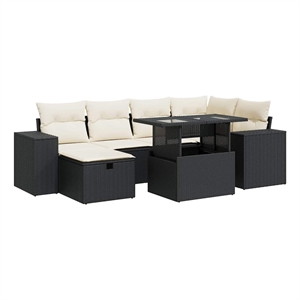 vidaXL 8 Piece Poly Rattan Sofa Set in Black/White/Cream