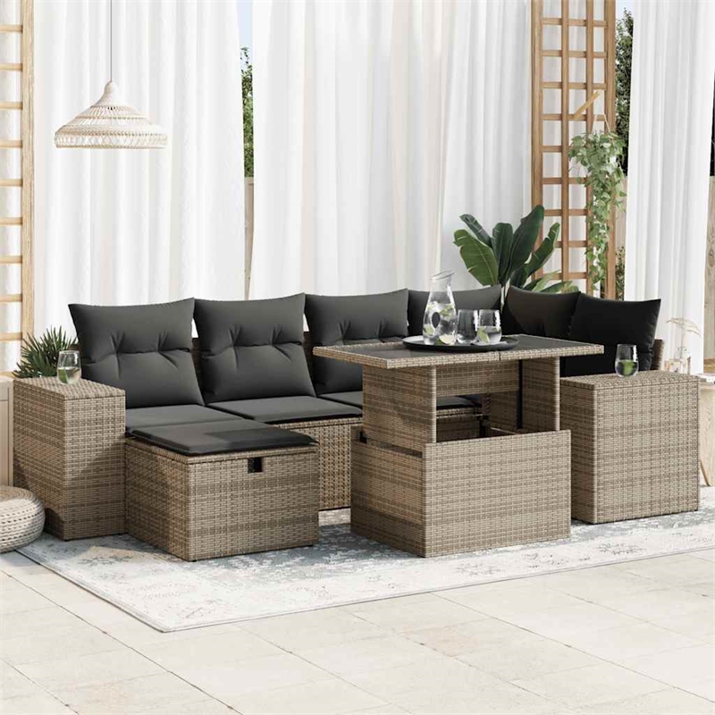 vidaXL 8 Piece Poly Rattan Sofa Set in Gray/Beige