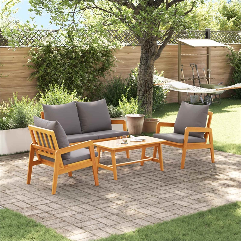 vidaXL Solid Acacia Wood Bistro Set with Cushions in Brown