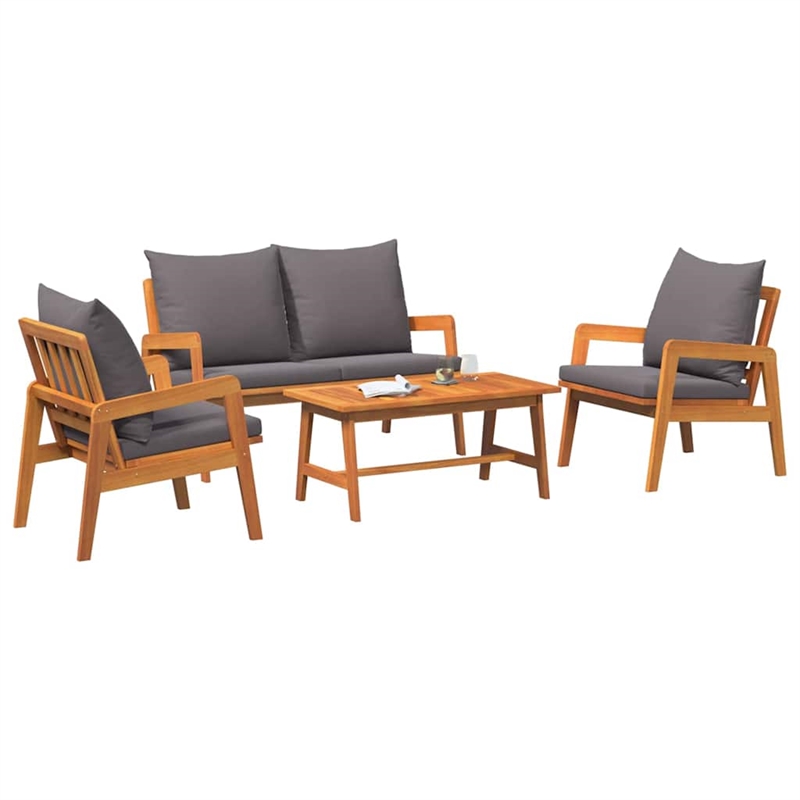 vidaXL Solid Acacia Wood Bistro Set with Cushions in Brown