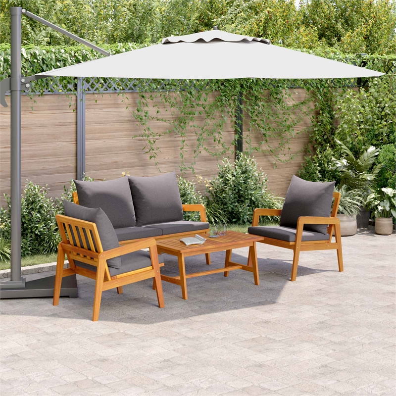 vidaXL Solid Acacia Wood Bistro Set with Cushions in Brown