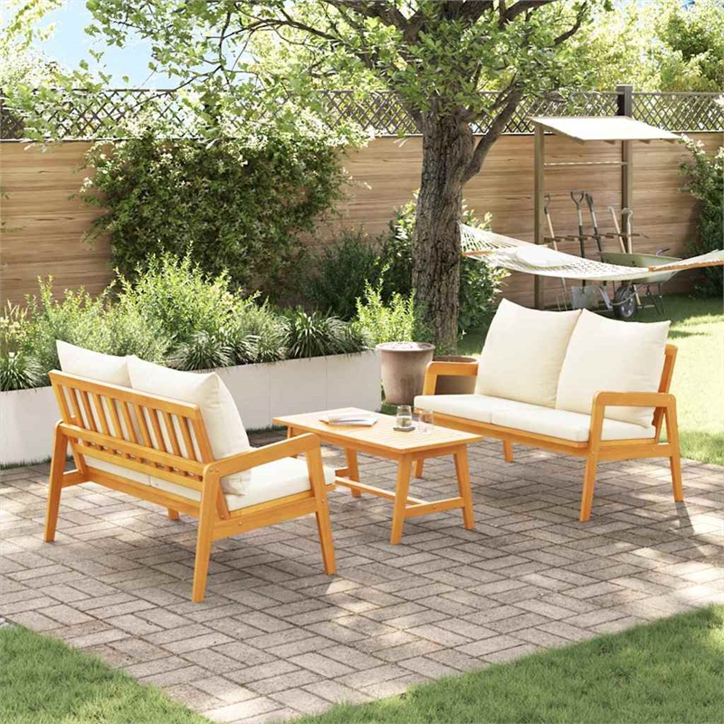 vidaXL Solid Acacia Wood Bistro Set with Cushions in Brown