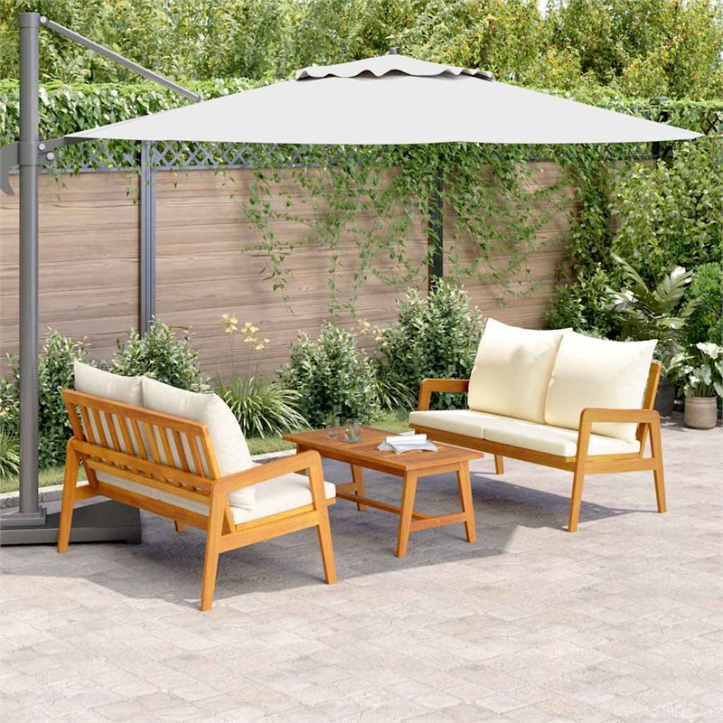 vidaXL Solid Acacia Wood Bistro Set with Cushions in Brown