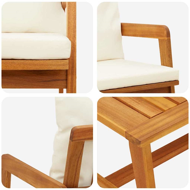 vidaXL Solid Acacia Wood Bistro Set with Cushions in Brown