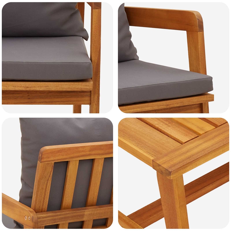 vidaXL Solid Acacia Wood Bistro Set with Cushions in Brown