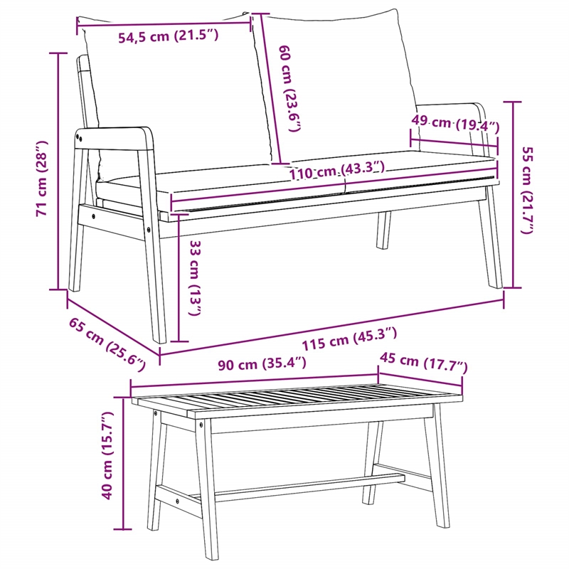 vidaXL Solid Acacia Wood Bistro Set with Cushions in Brown
