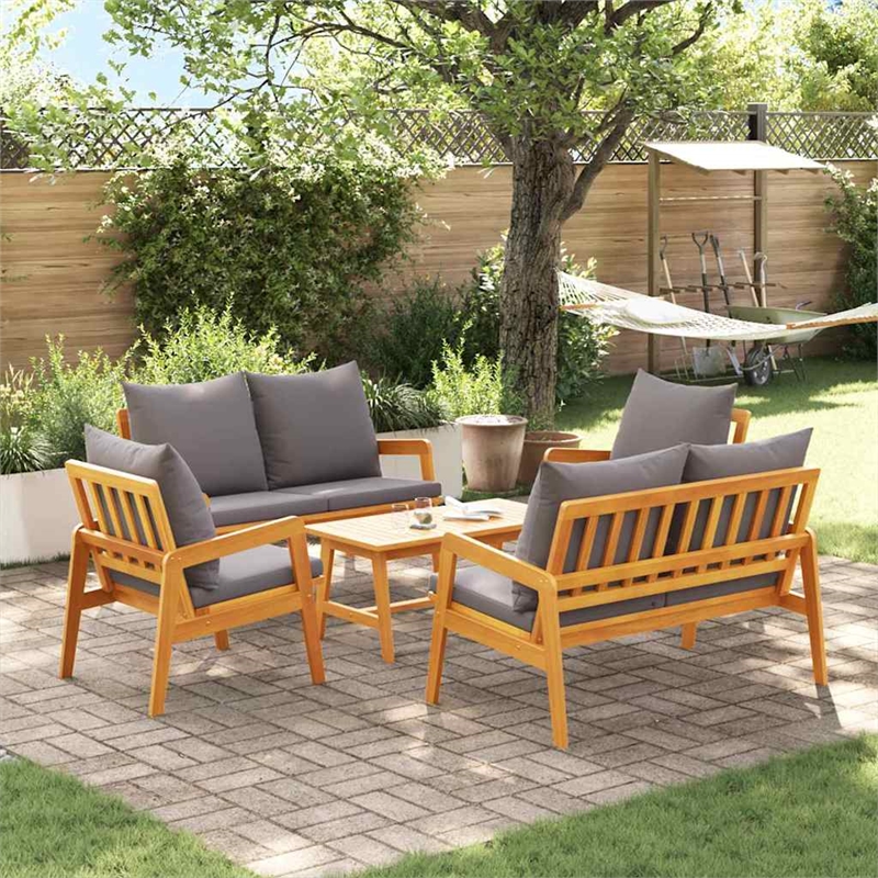 vidaXL Solid Acacia Wood Bistro Set with Cushions in Brown