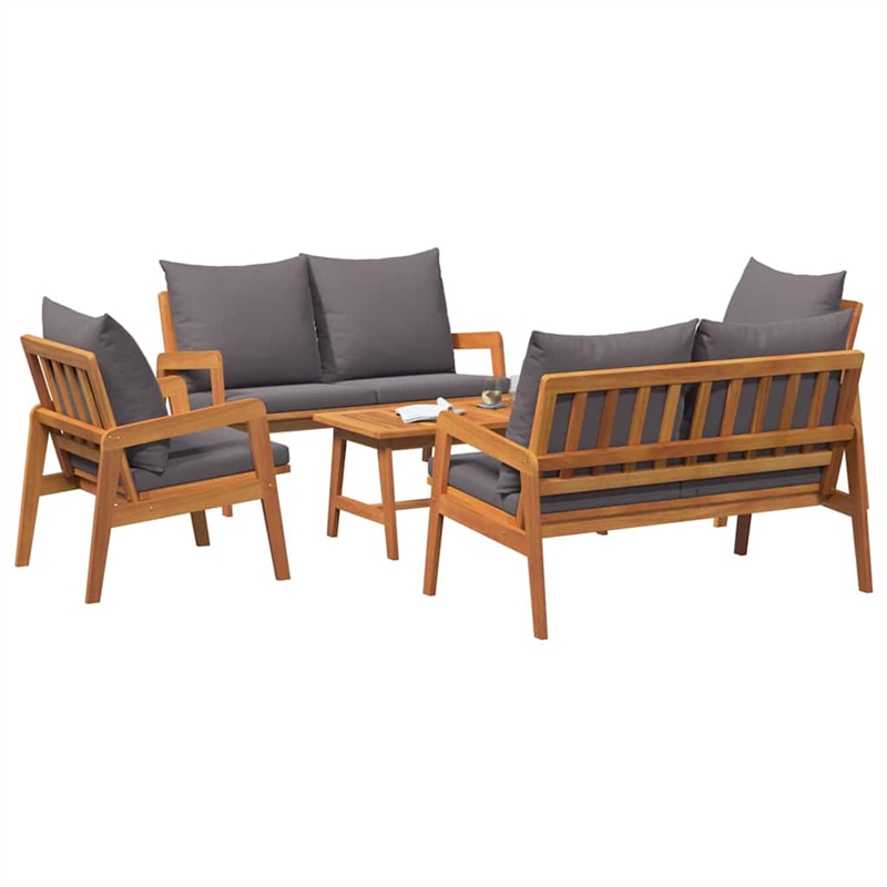 vidaXL Solid Acacia Wood Bistro Set with Cushions in Brown