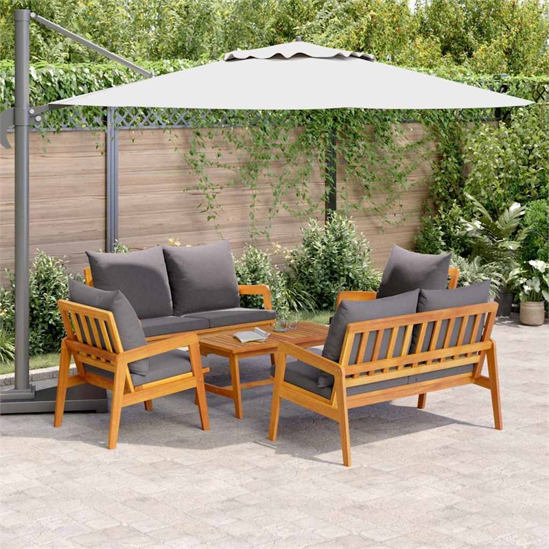 vidaXL Solid Acacia Wood Bistro Set with Cushions in Brown