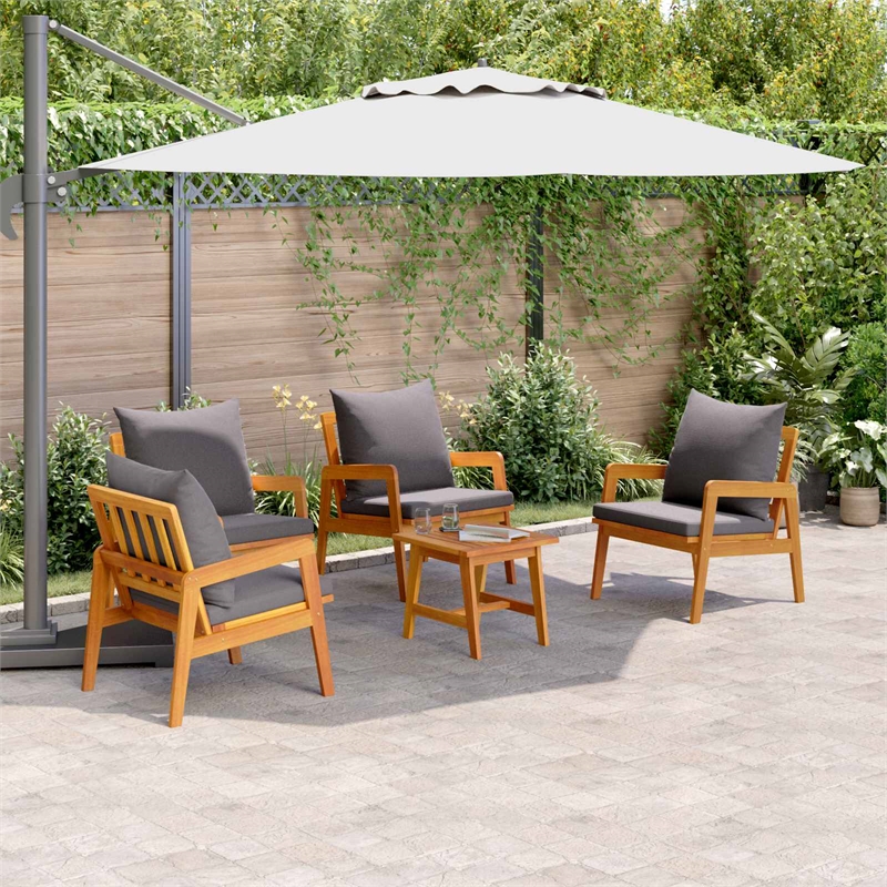 vidaXL Solid Acacia Wood Bistro Set with Cushions in Brown