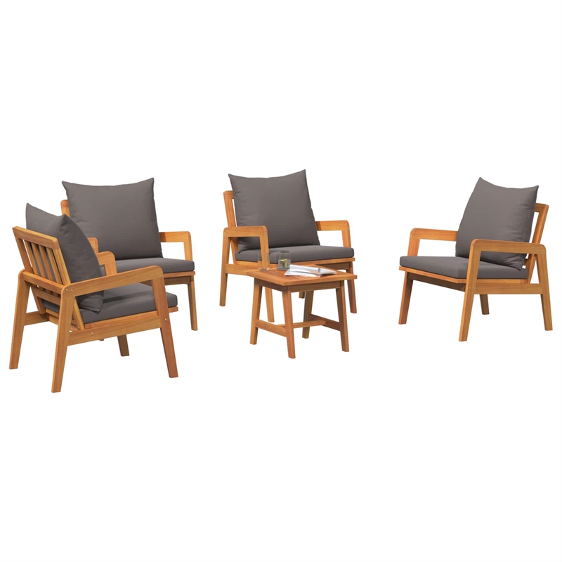 vidaXL Solid Acacia Wood Bistro Set with Cushions in Brown