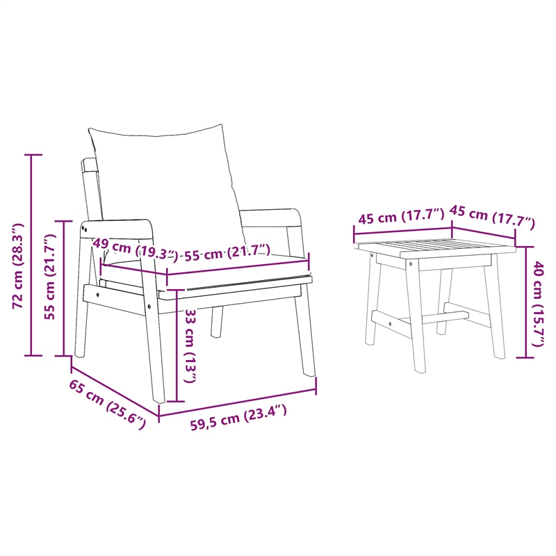 vidaXL Solid Acacia Wood Bistro Set with Cushions in Brown