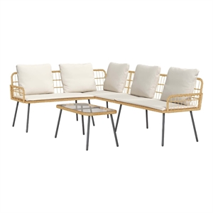 vidaXL Poly Rattan Small Sofa Set with Cushions in Natural