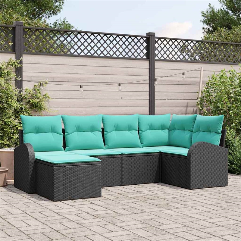 vidaXL Poly Rattan Sofa Set with Cushions in Black