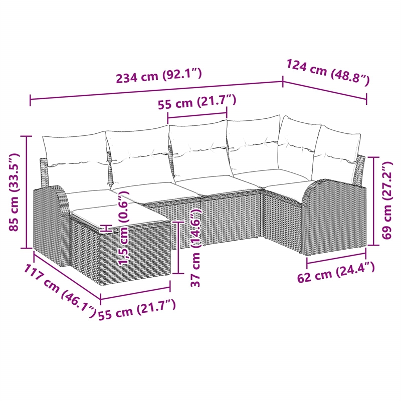vidaXL Poly Rattan Sofa Set with Cushions in Black