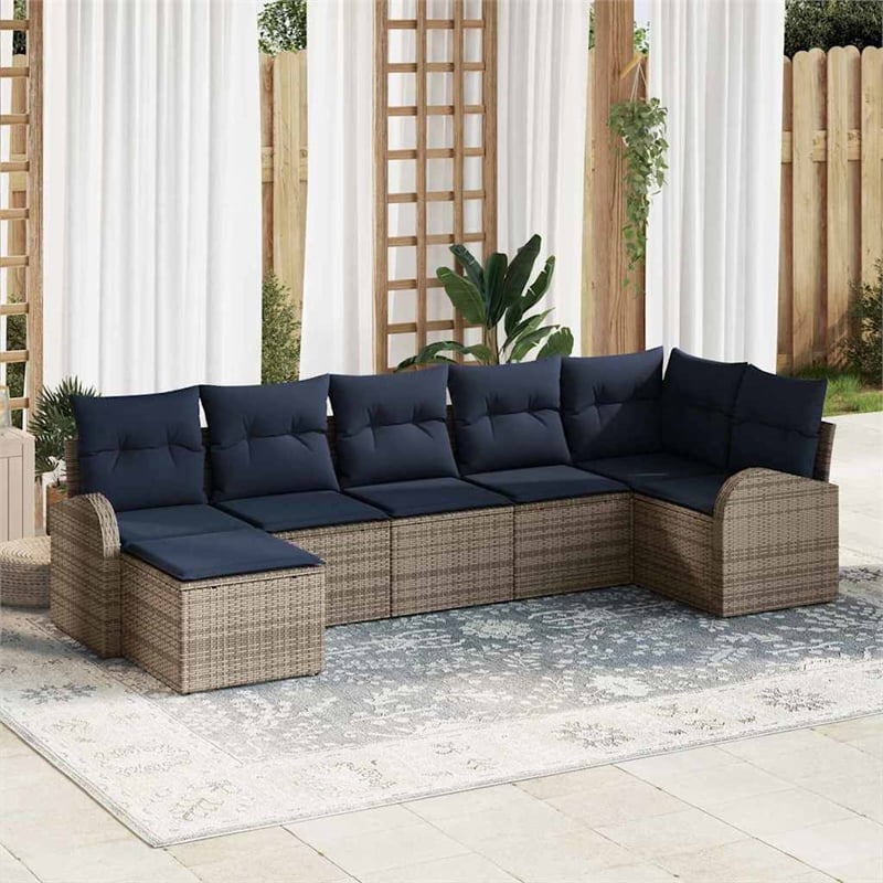 vidaXL Poly Rattan Sofa Set with Cushions in Gray
