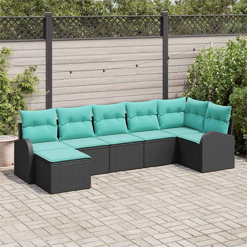 vidaXL Poly Rattan Sofa Set with Cushions in Black