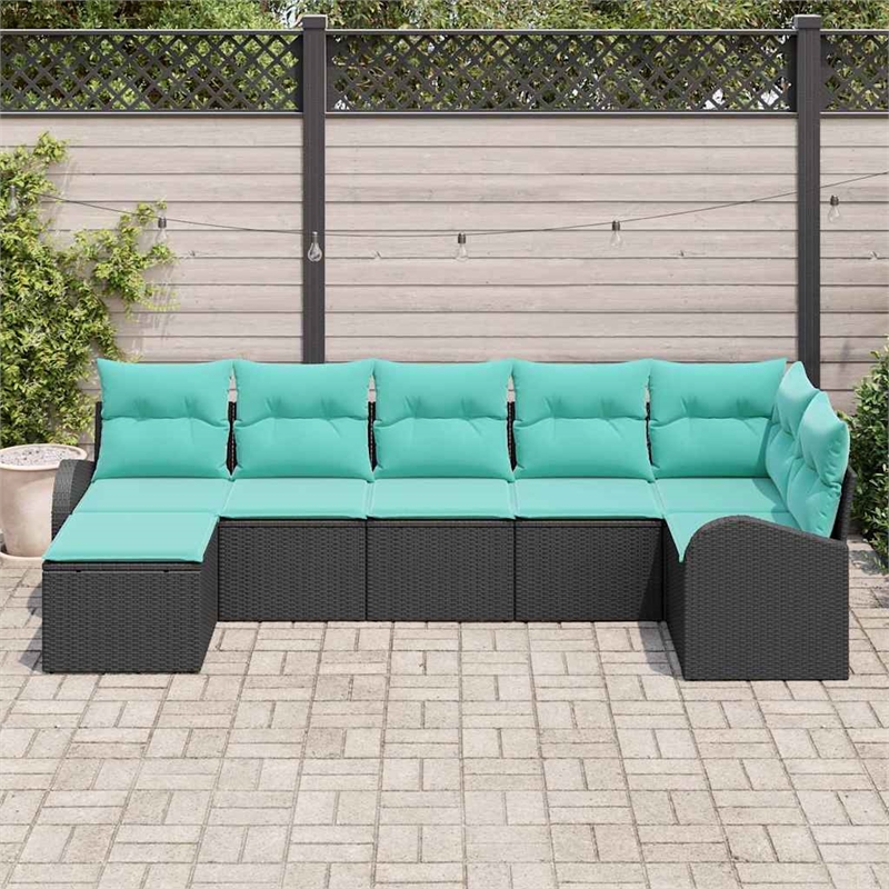 vidaXL Poly Rattan Sofa Set with Cushions in Black