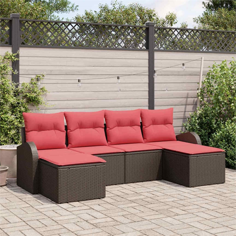 vidaXL Poly Rattan Sofa Set with Cushions in Brown