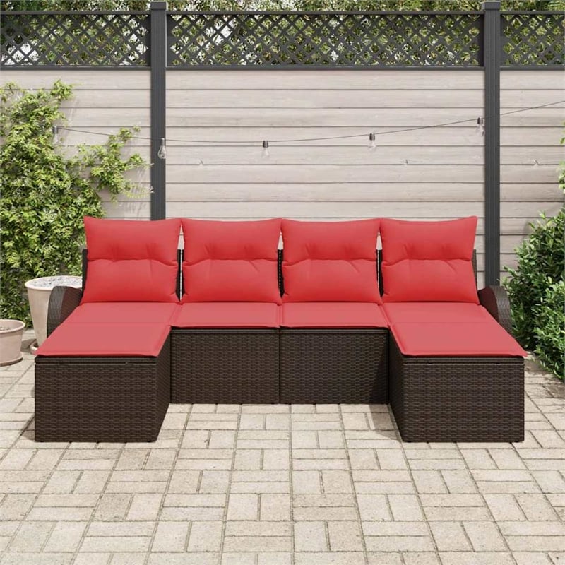 vidaXL Poly Rattan Sofa Set with Cushions in Brown