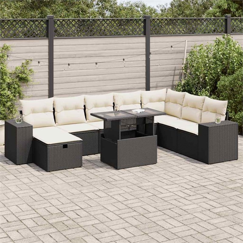 vidaXL 9 Piece Poly Rattan Sofa Set in Black