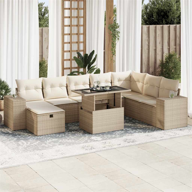 vidaXL 9 Piece Poly Rattan Sofa Set in Black/Beige