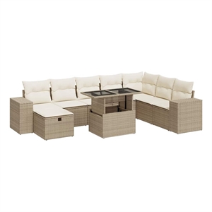 vidaXL 9 Piece Poly Rattan Sofa Set in Black/Beige