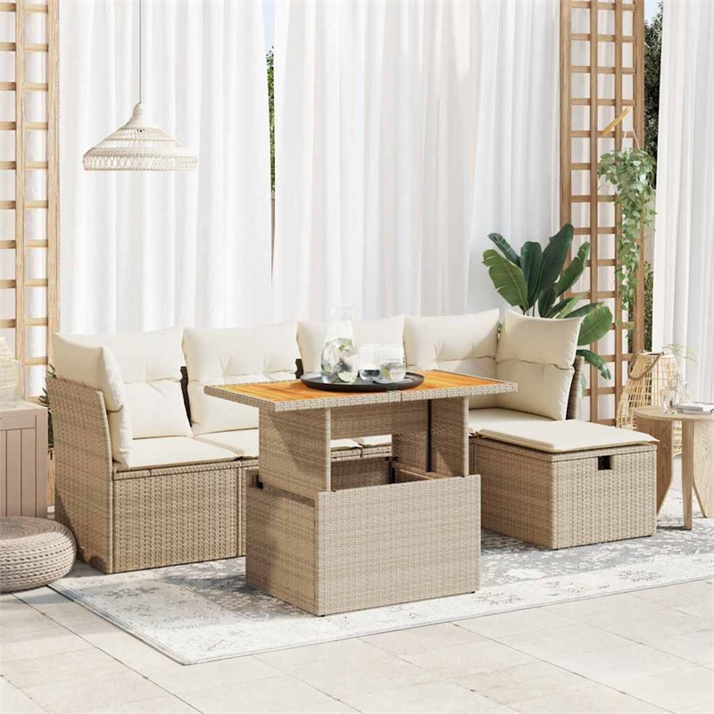 vidaXL Solid Acacia Wood Sofa Set in Beige