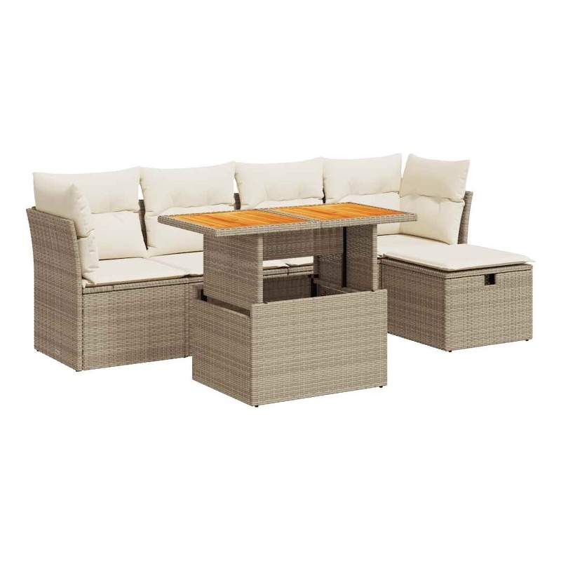 vidaXL Solid Acacia Wood Sofa Set in Beige
