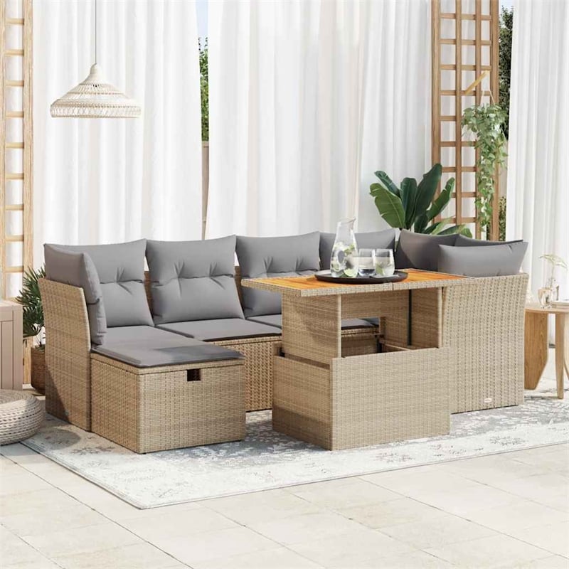 vidaXL 7 Piece Poly Rattan Sofa Set in Beige