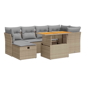 vidaXL 7 Piece Poly Rattan Sofa Set in Beige