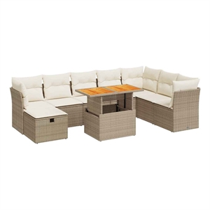 vidaXL 9 Piece Poly Rattan Large Sofa Set in Beige