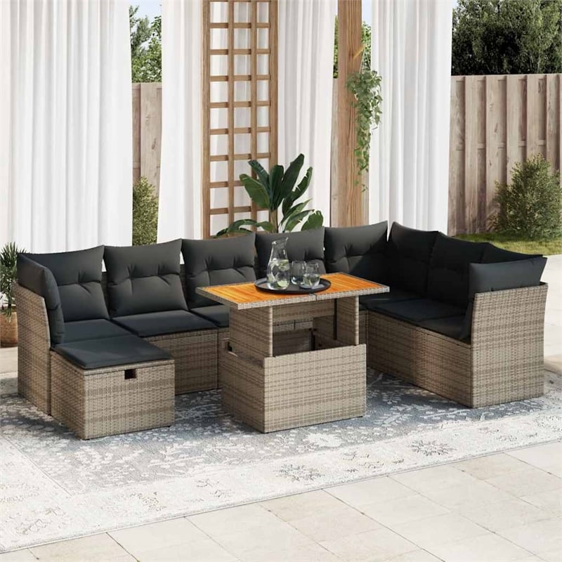 vidaXL 9 Piece Poly Rattan Sofa Set in Beige