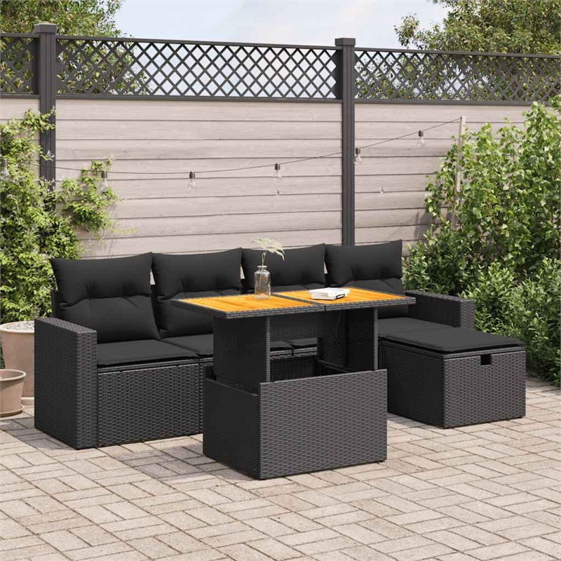 vidaXL 6 Piece Poly Rattan Sofa Set in Black/Gray