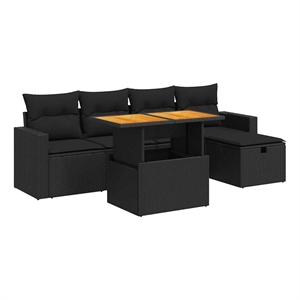 vidaXL 6 Piece Poly Rattan Sofa Set in Black/Gray