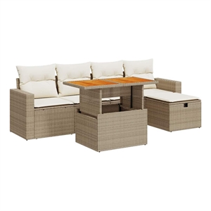 vidaXL 6 Piece Solid Acacia Wood Sofa Set in White/Brown/Cream/Beige