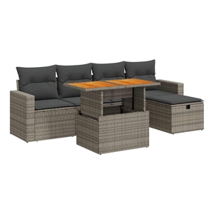 vidaXL 6 Piece Poly Rattan Small Sofa Set in Black/White/Gray/Cream
