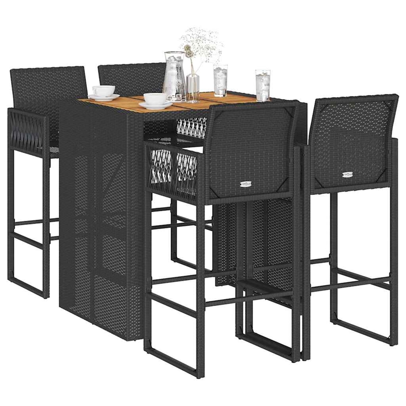 vidaXL 5 Piece Poly Rattan Bar Set in Black